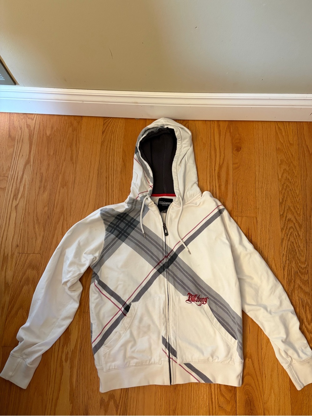 Billabong White Plaid Lightweight Zip Hoodie